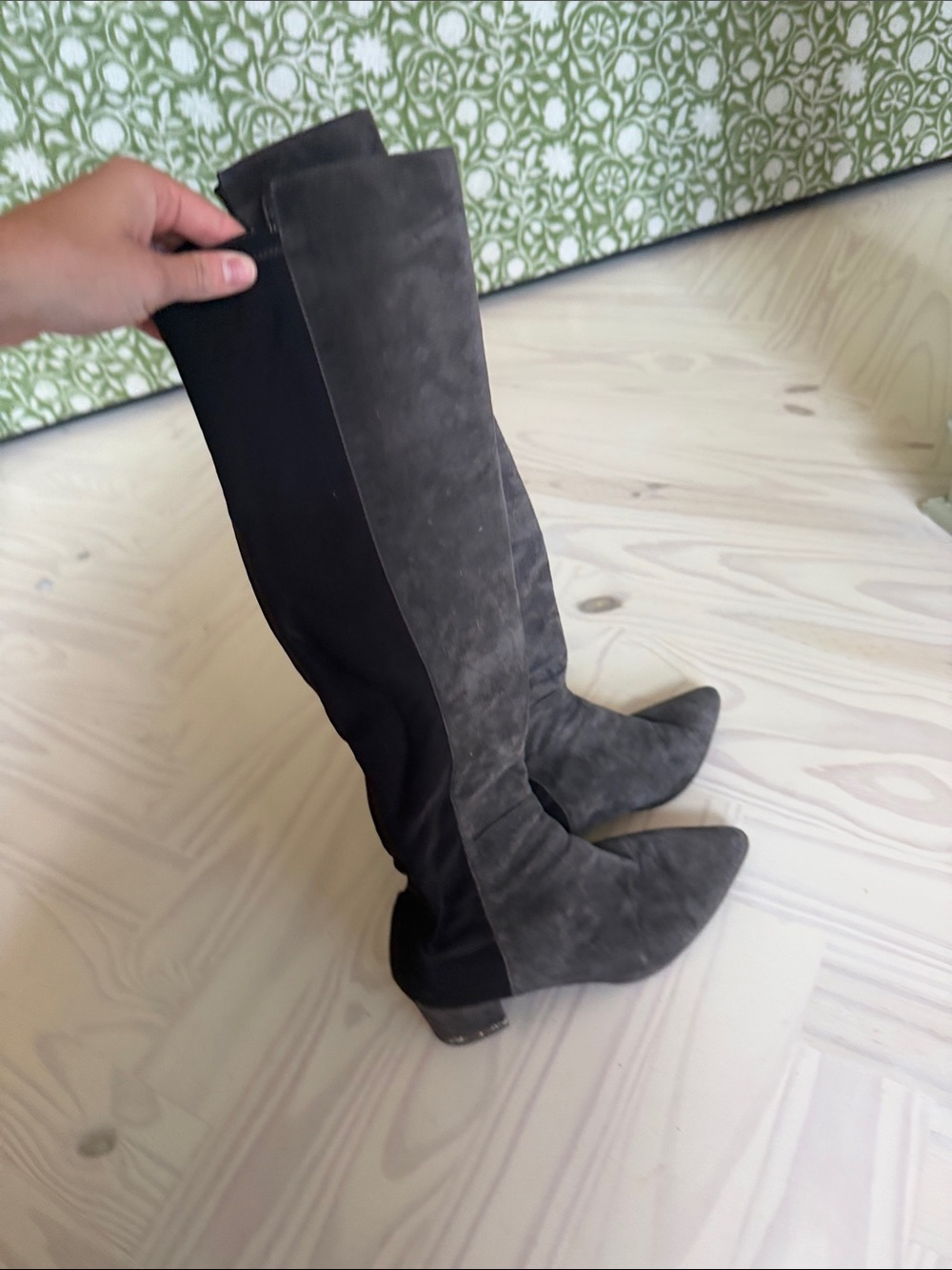 Stuart Weitzman Two-Tone Gray Over-the-Knee Suede Boots